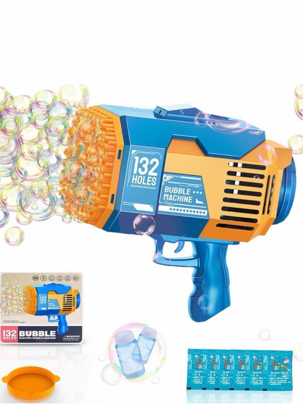 Kids 132-Hole Blue & Orange Electric Bubble Machine